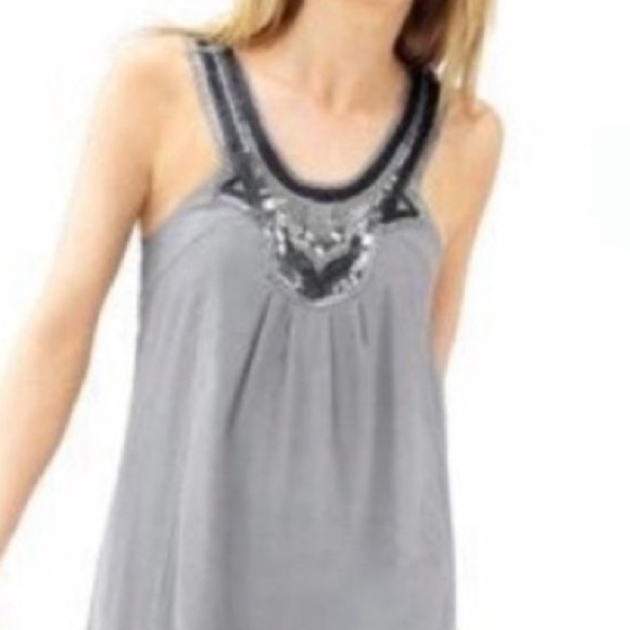 Banana Republic Gray Silk Sequined Beaded Deco 1920's Flapper Style Dress Size 8 - Picture 4 of 17
